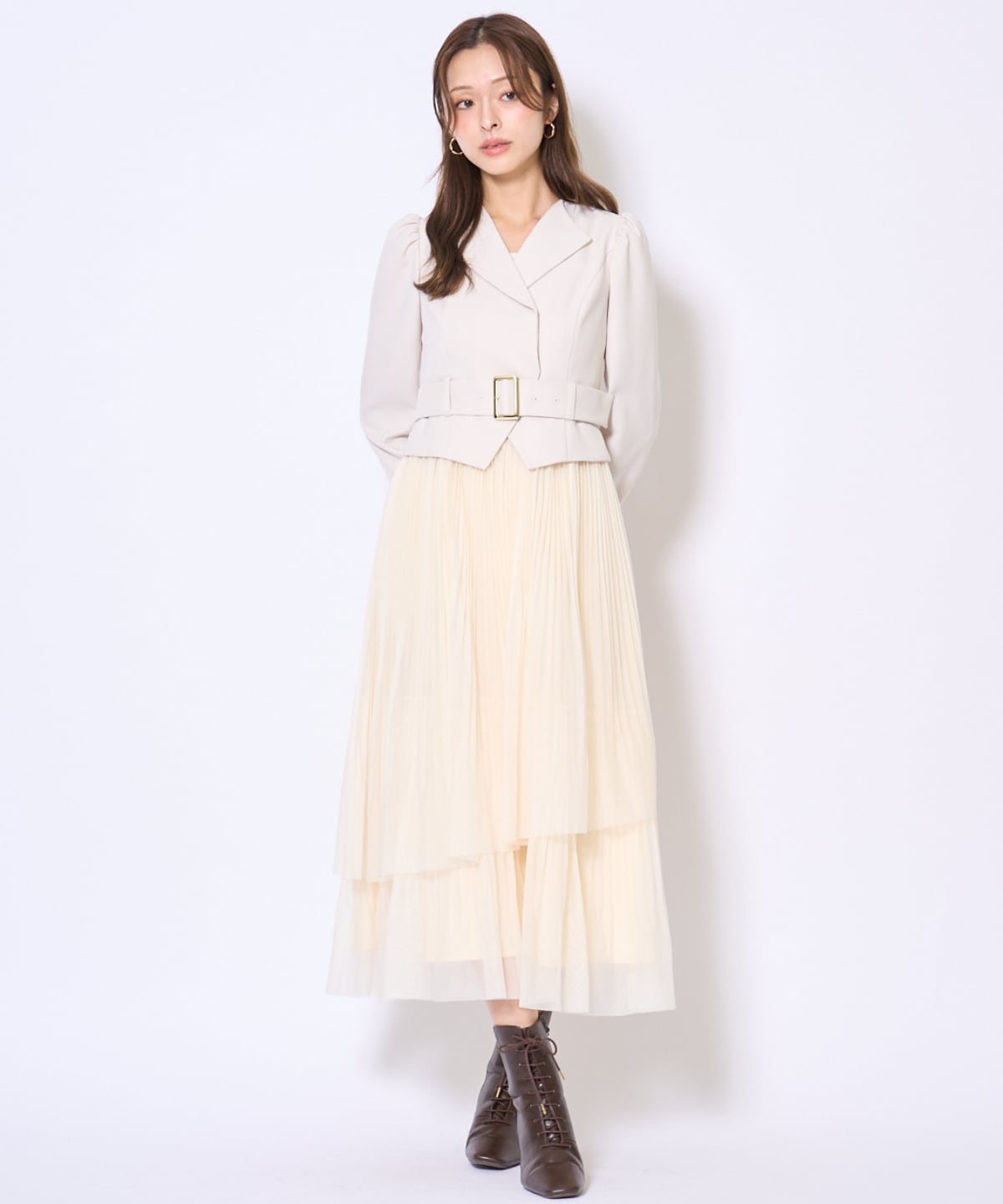 プリーツレイヤードワンピース