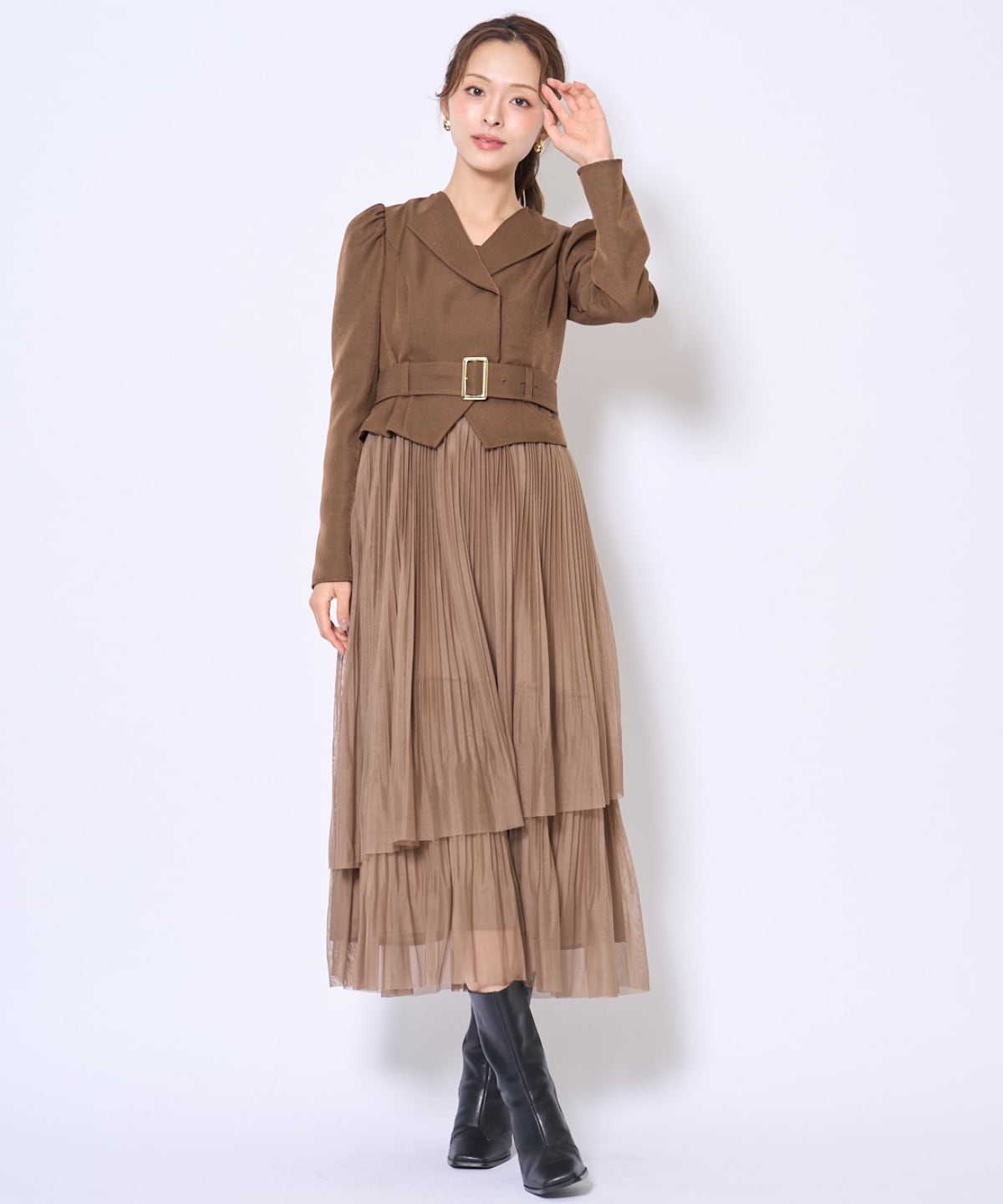 プリーツレイヤードワンピース