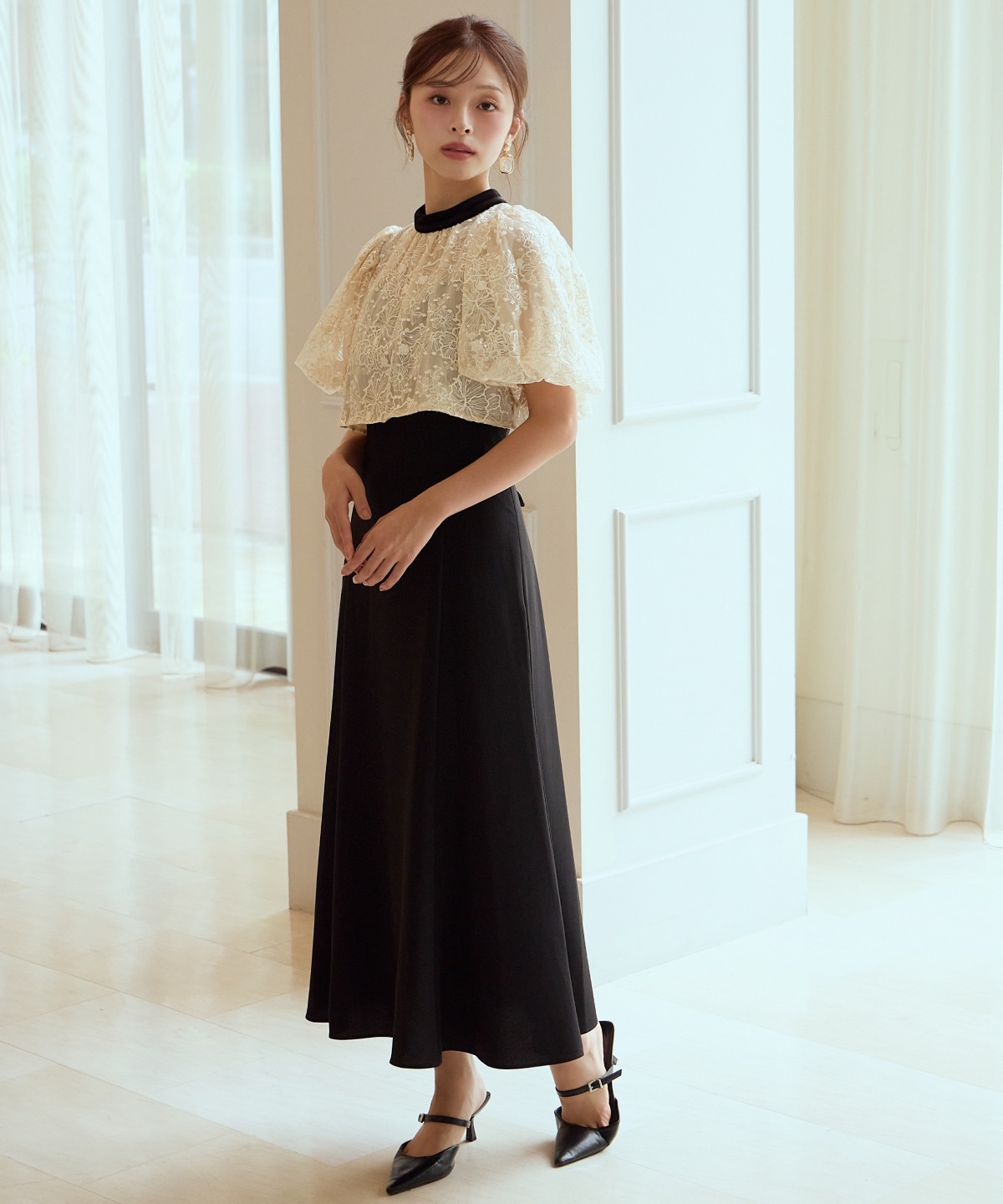 ベロアトリミングブラウス×ドレス