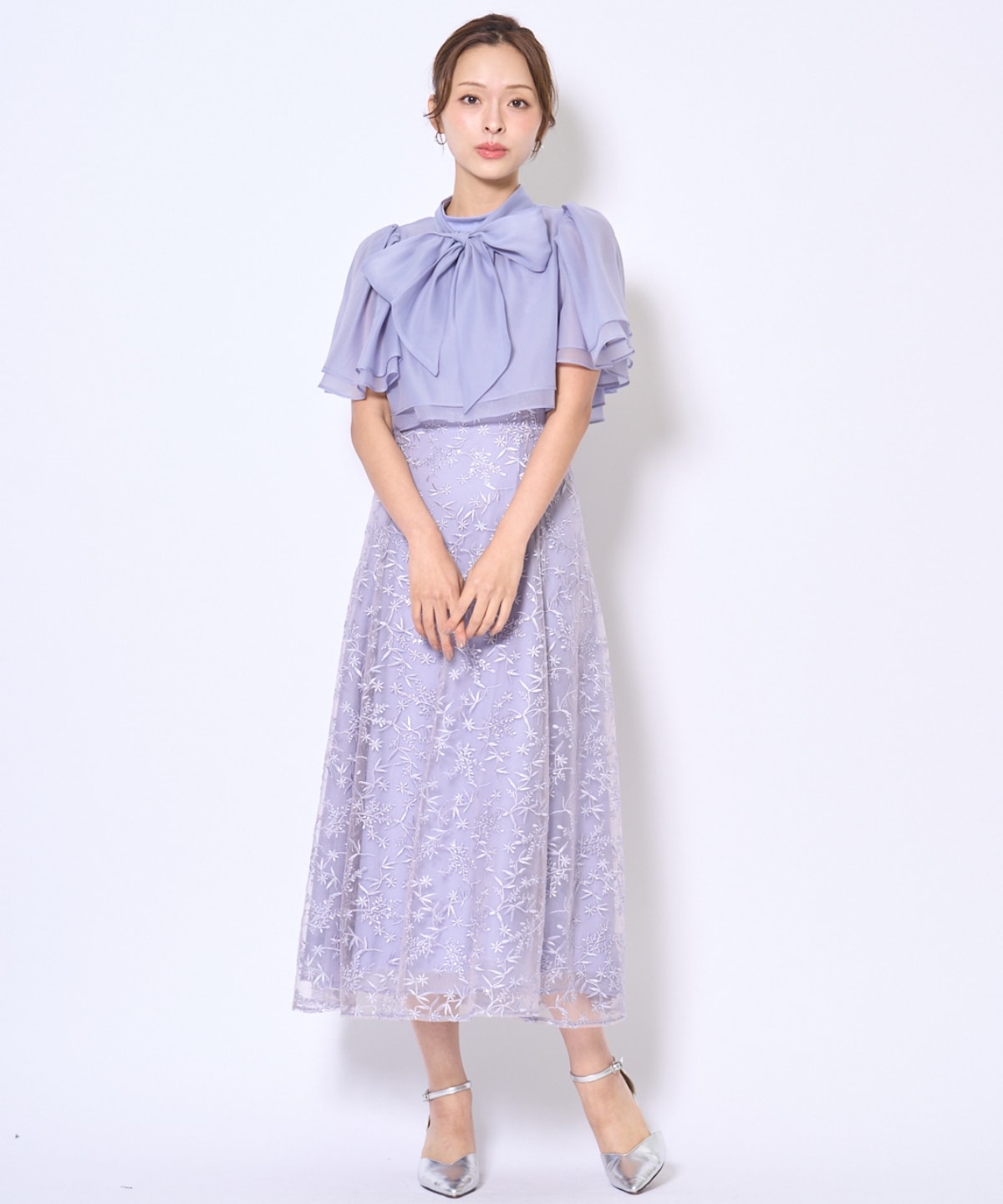 ラメボタニカルレースレイヤードドレス