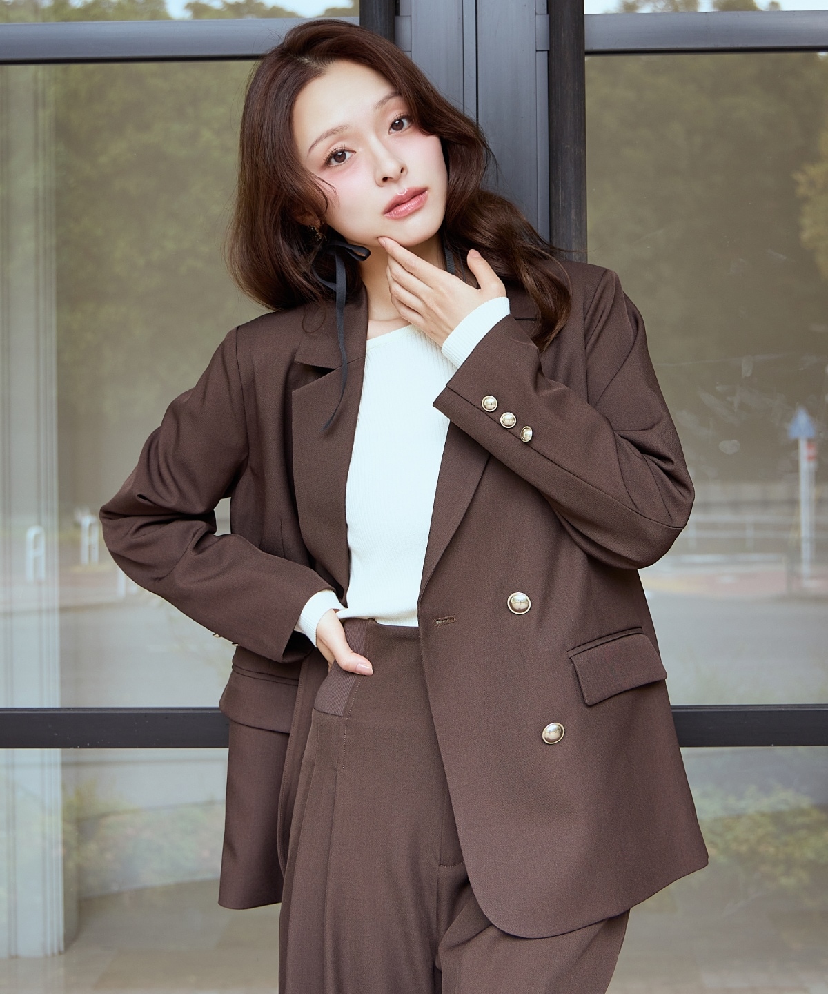 ベージュ ダブルブレスト テーラードジャケット 先行予約受付中】ダブルブレストテーラードジャケット(F