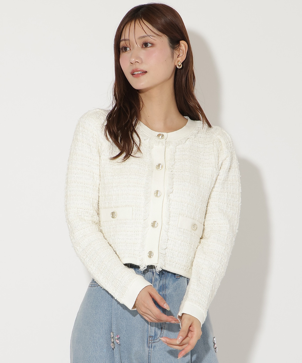 ツイードライクニットカーディガン