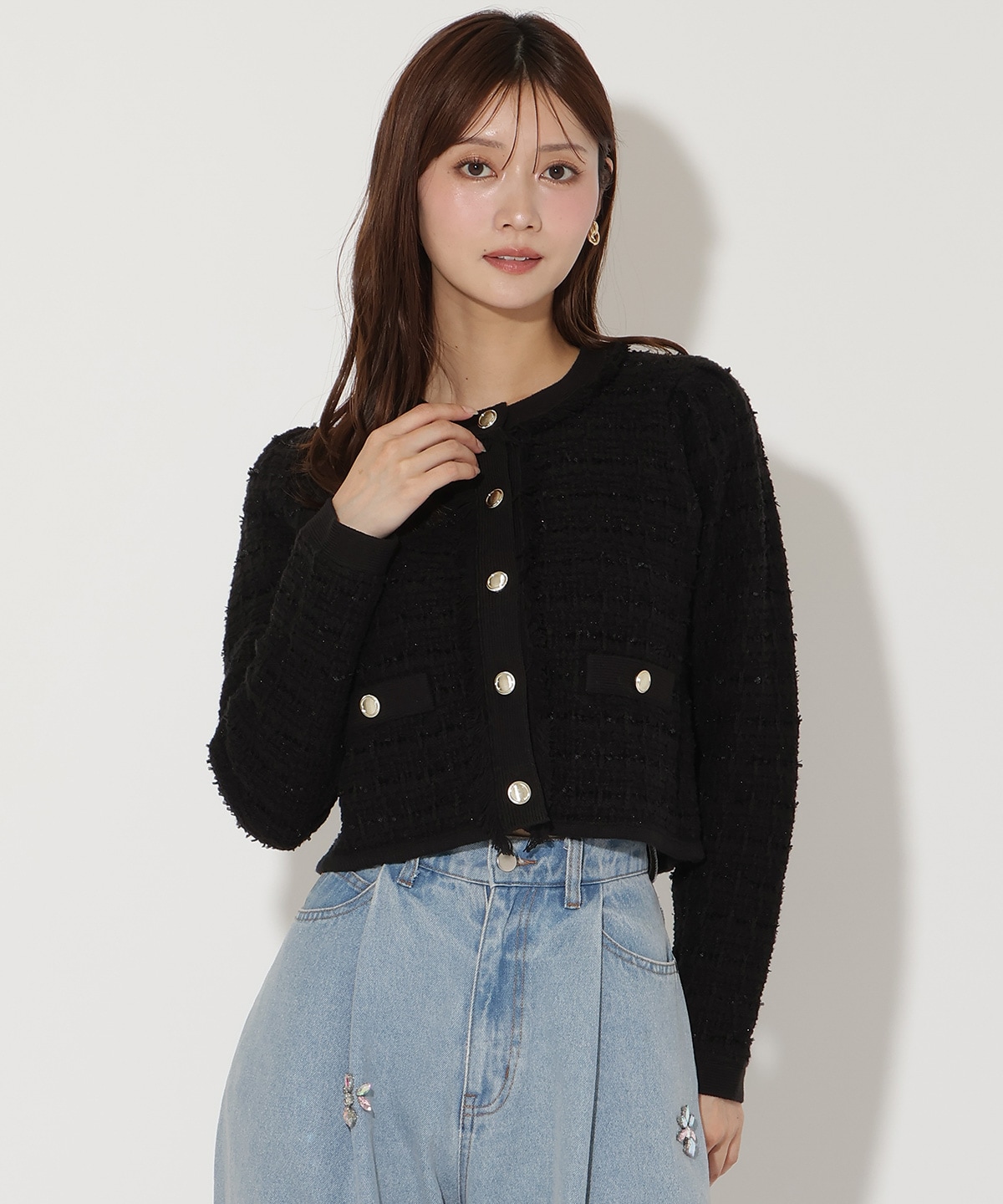 ツイードライクニットカーディガン