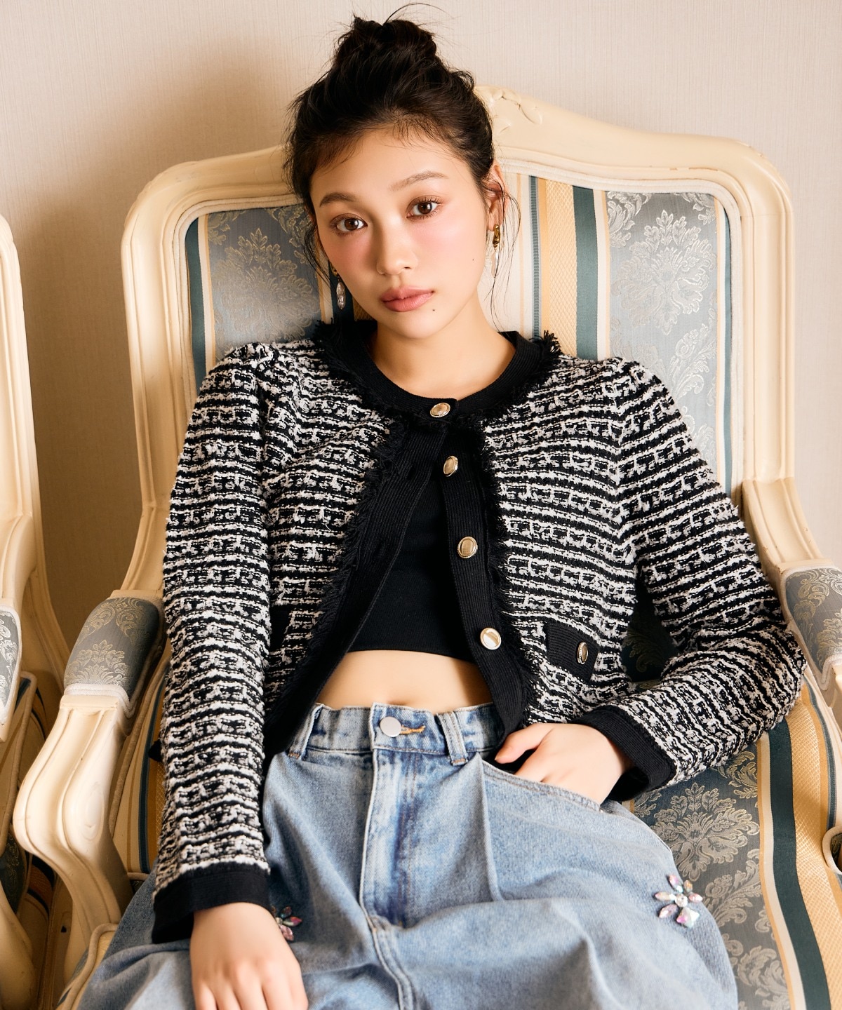 ツイードライクニットカーディガン