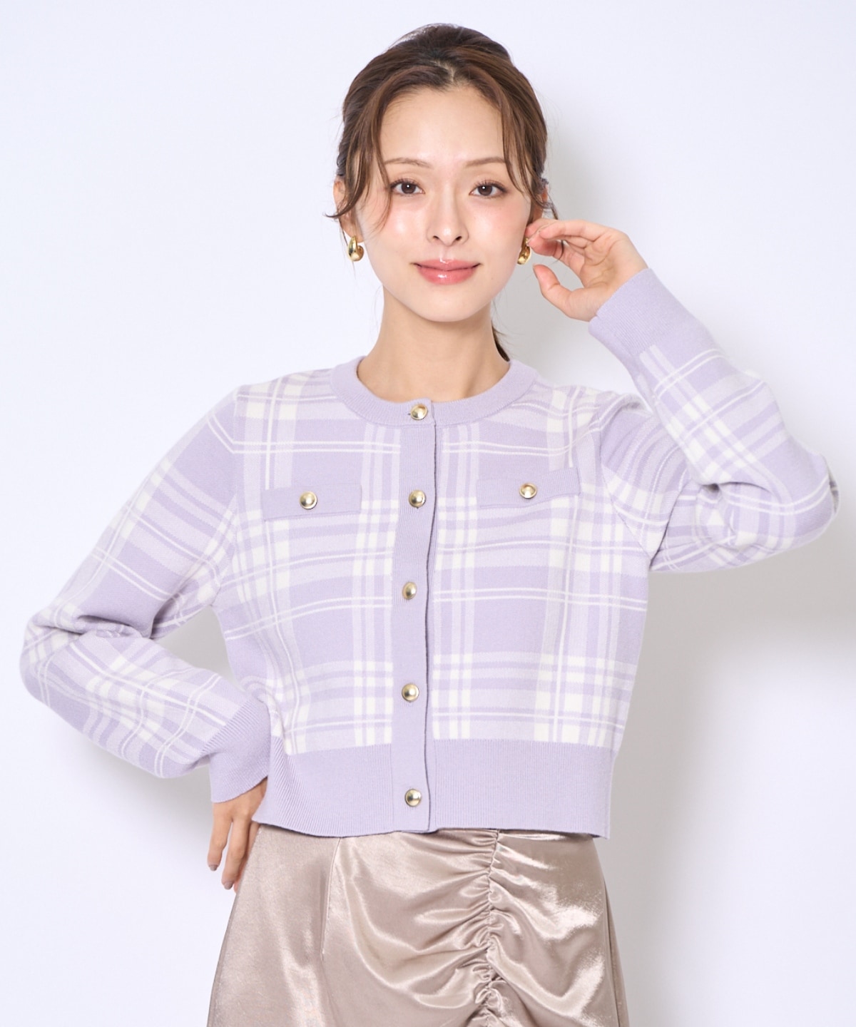 チェックジャガードニットカーディガン