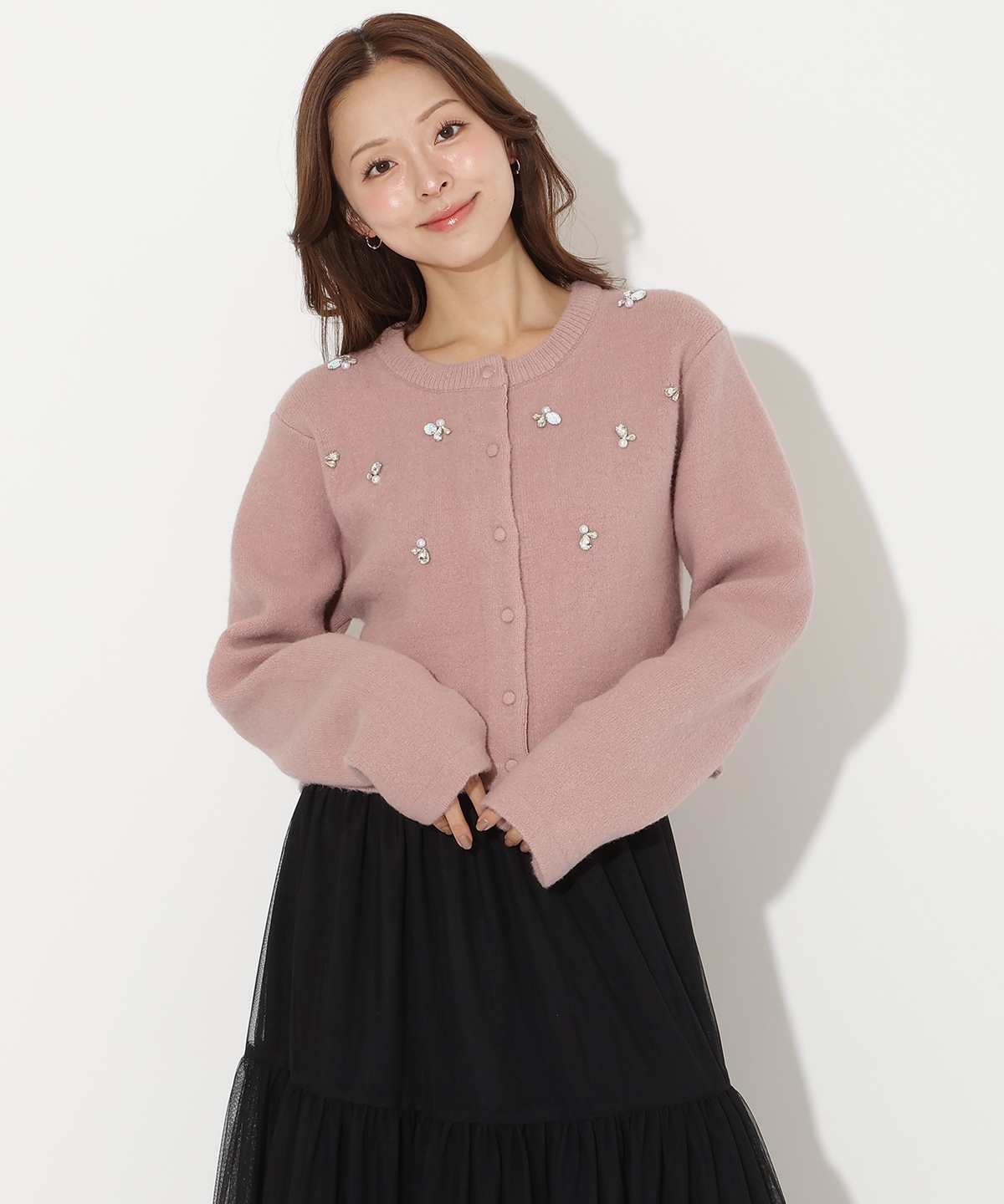 ビジュー付きニットカーディガン