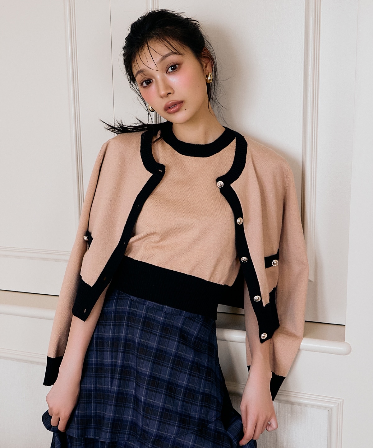 バイカラーアンサンブルニット