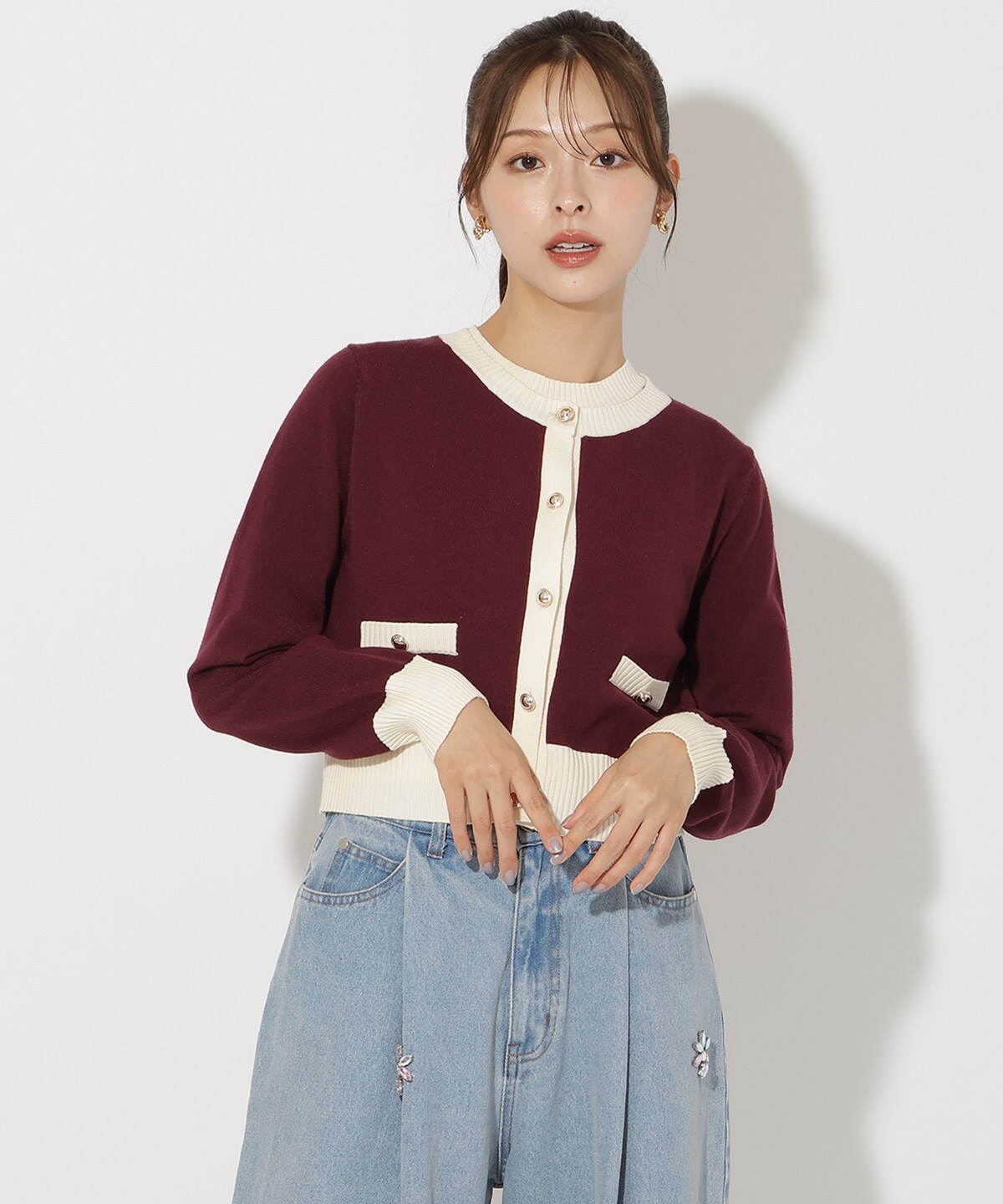 バイカラーアンサンブルニット