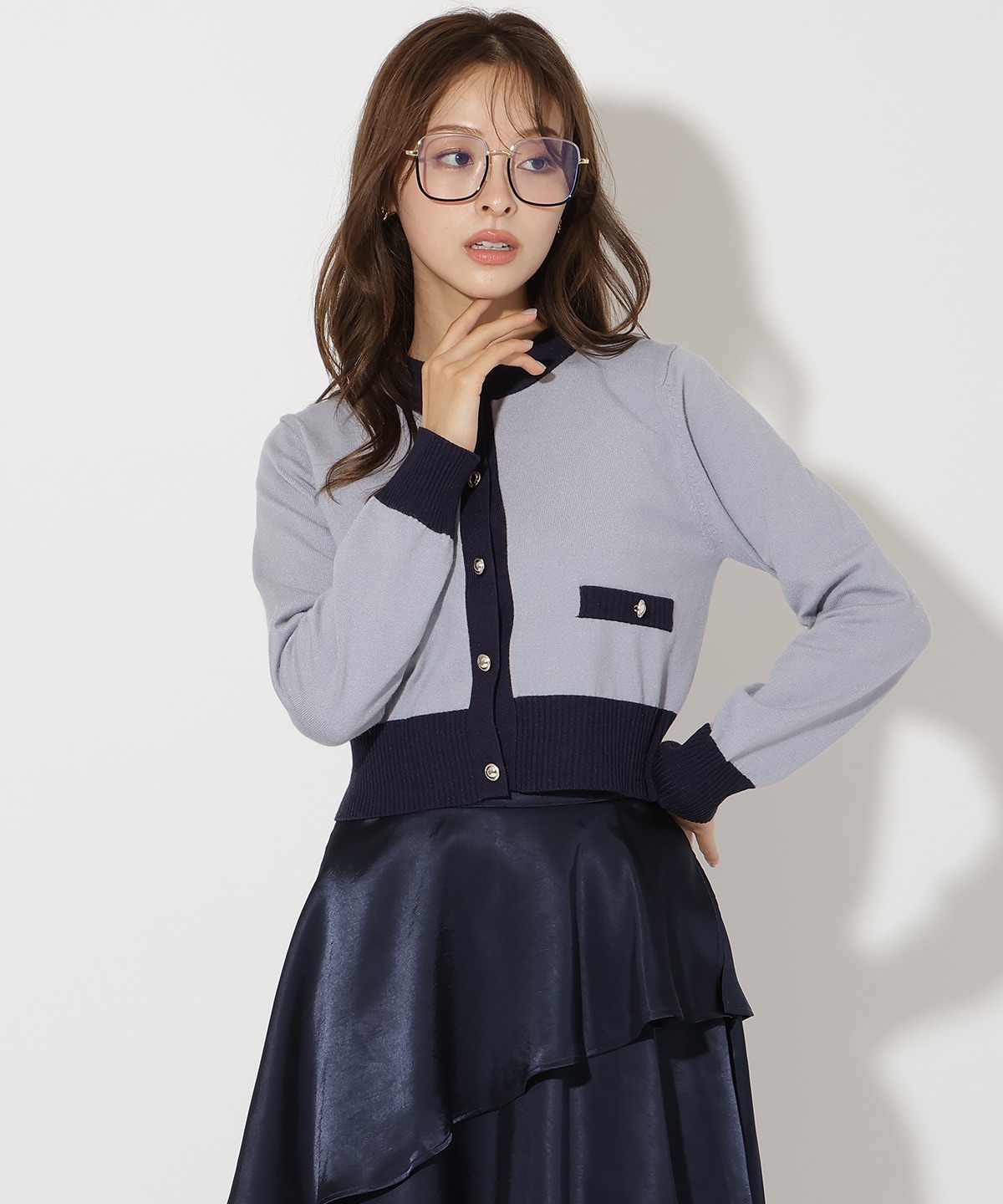 バイカラーアンサンブルニット