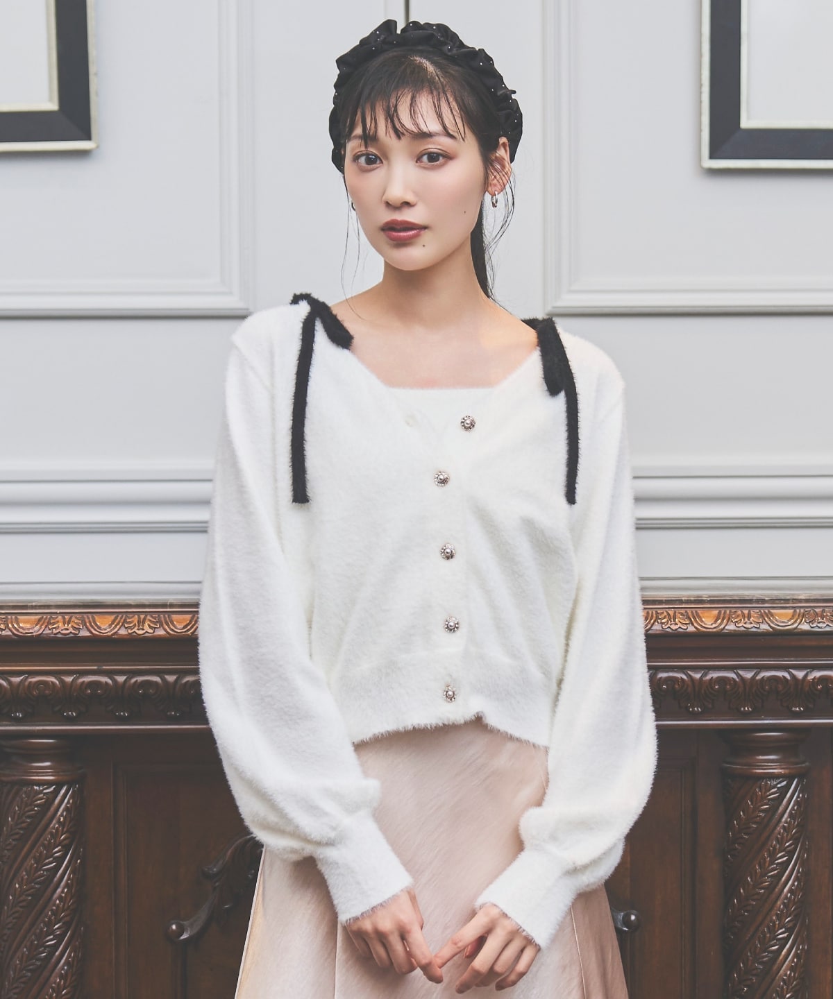 ラメフェザーショルダーリボンアンサンブル