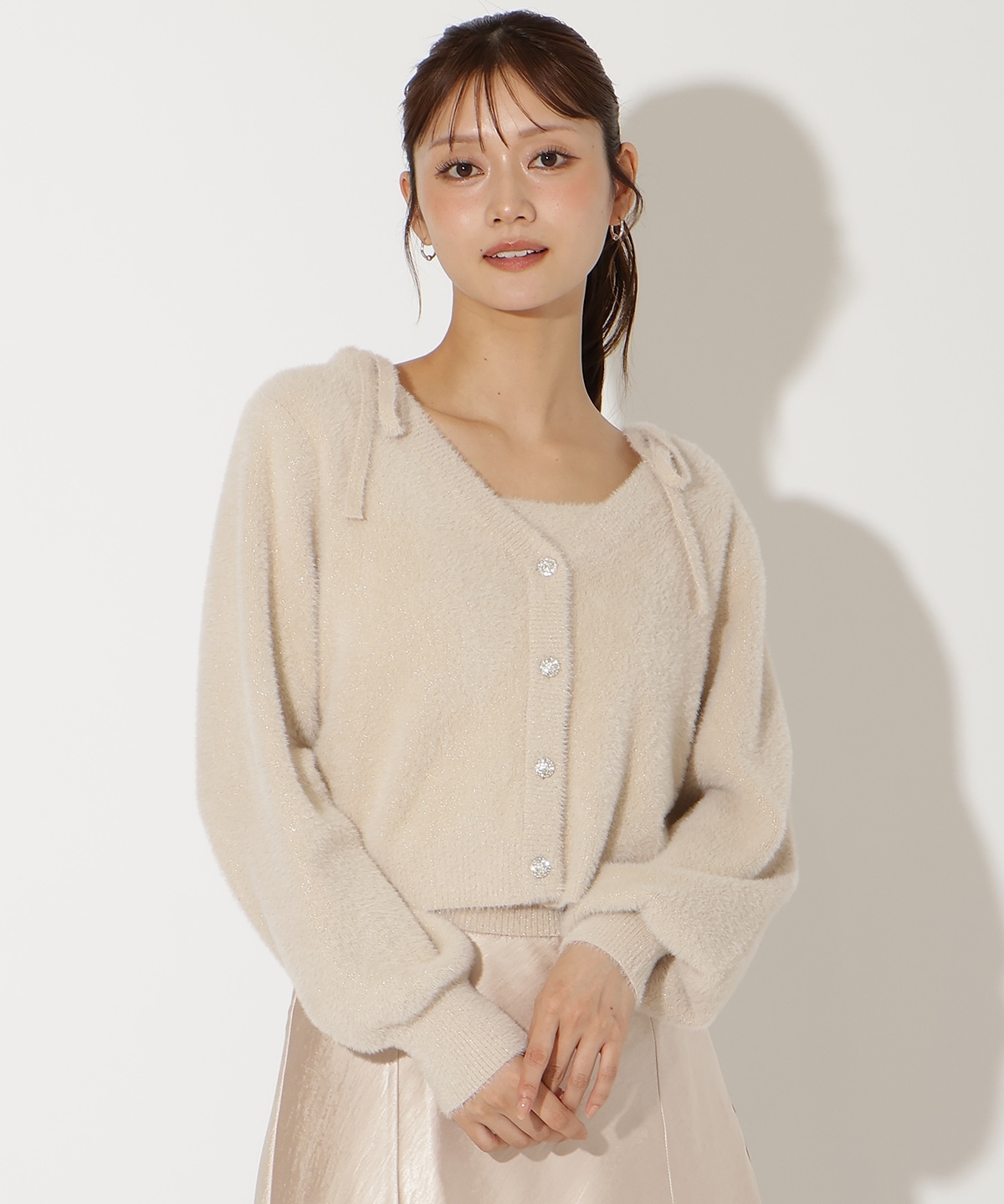 ラメフェザーショルダーリボンアンサンブル