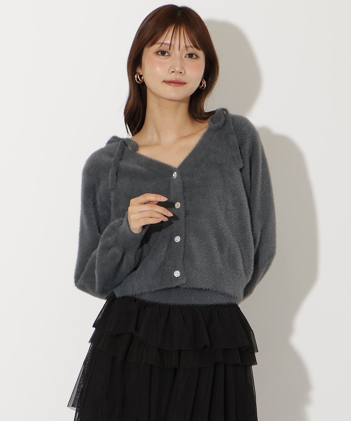 ラメフェザーショルダーリボンアンサンブル