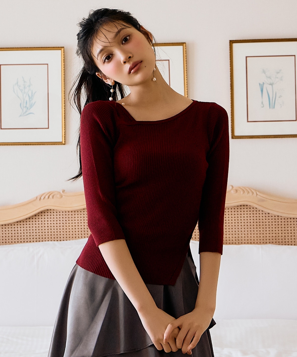 アシメVネック7分袖プルオーバー