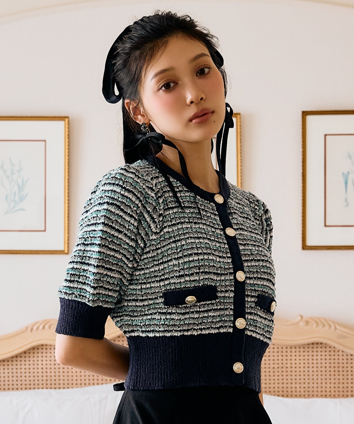 【AND COUTURE】MIX配色5分袖プルオーバー