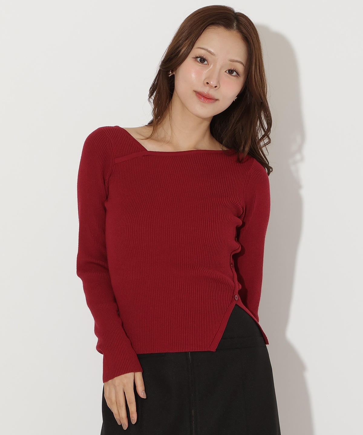 アシメＶネック長袖プルオーバー