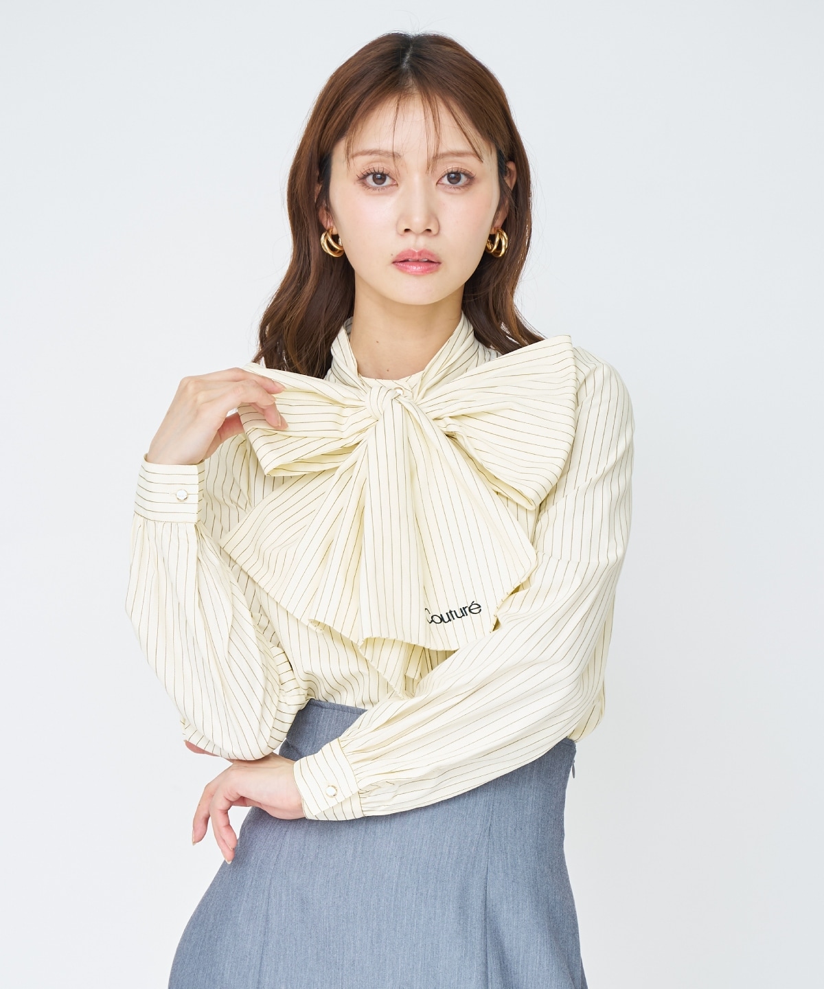 【先行予約受付中】バタフライリボンストライプブラウス
