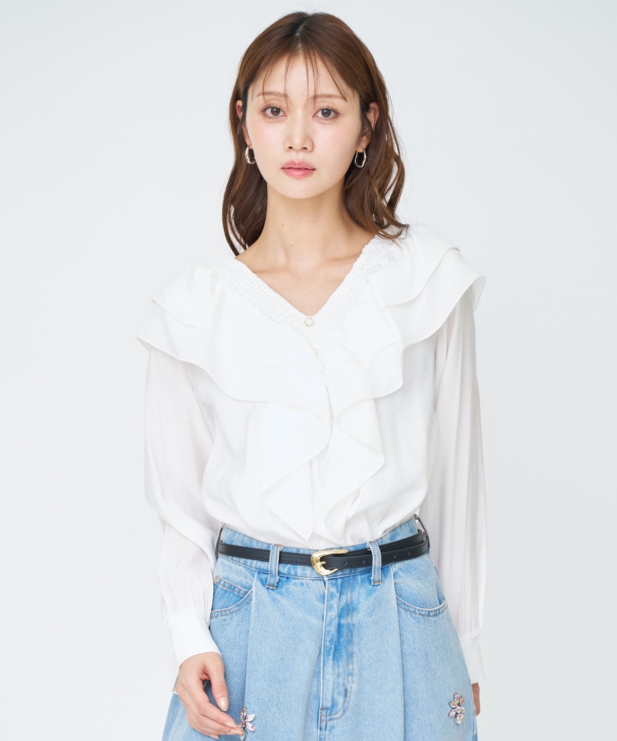 【先行予約受付中】シャーリングフリルブラウス