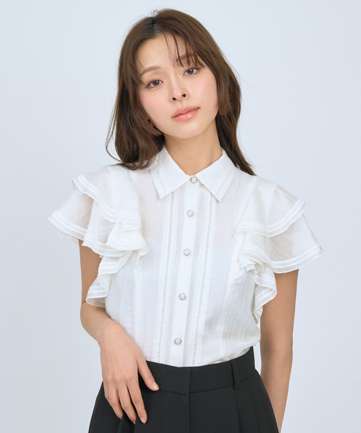 【先行予約受付中】ラッフルスリーブシャツブラウス