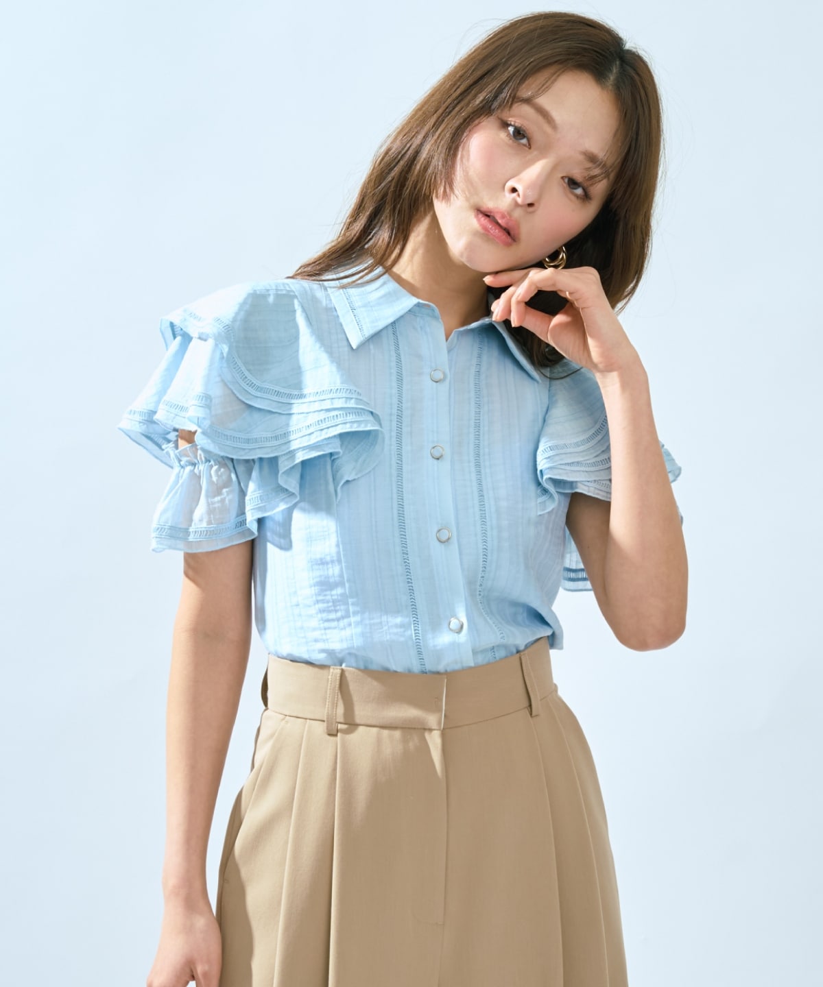 【先行予約受付中】ラッフルスリーブシャツブラウス