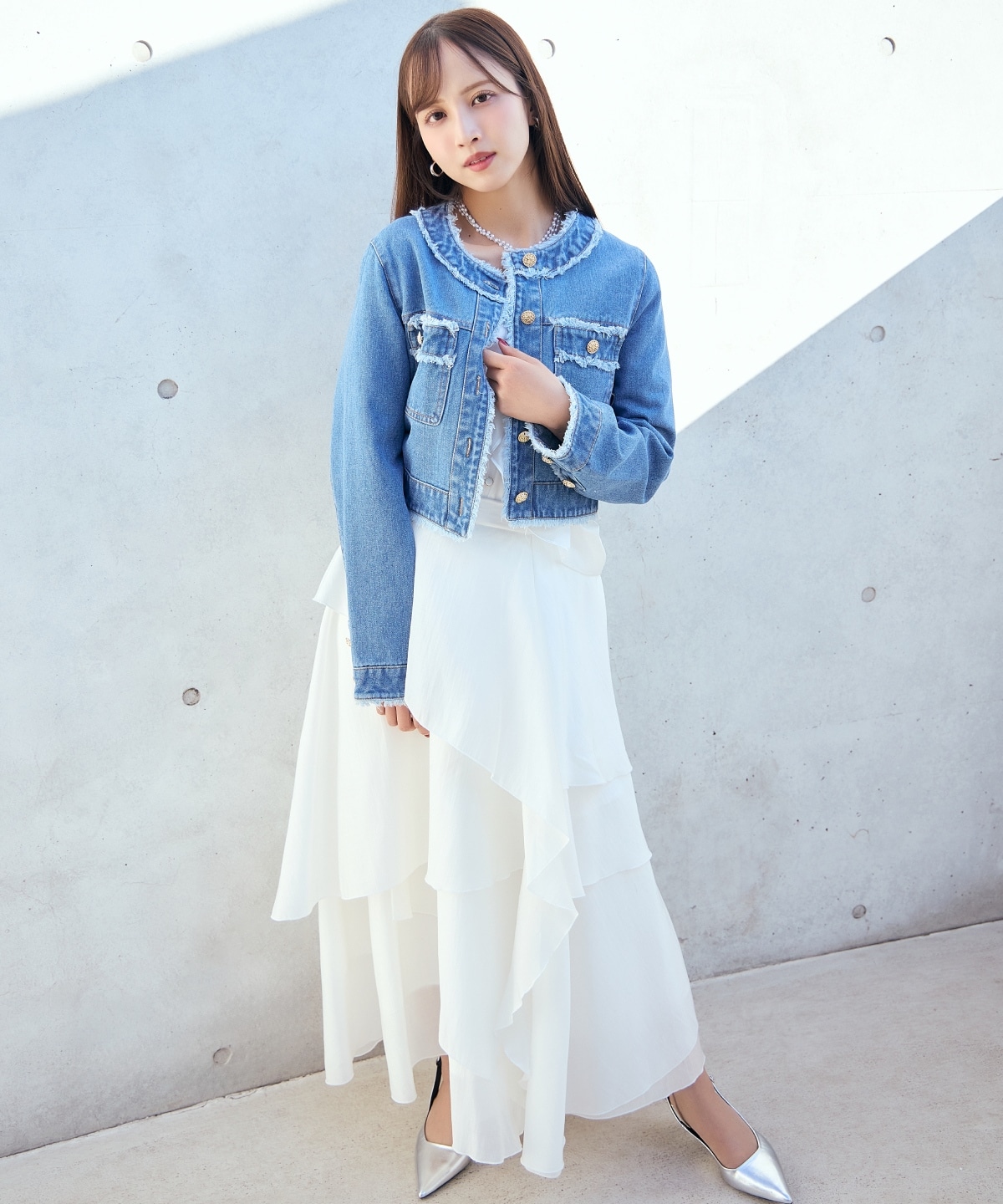 アシンメトリーシフォンラッフルスカート