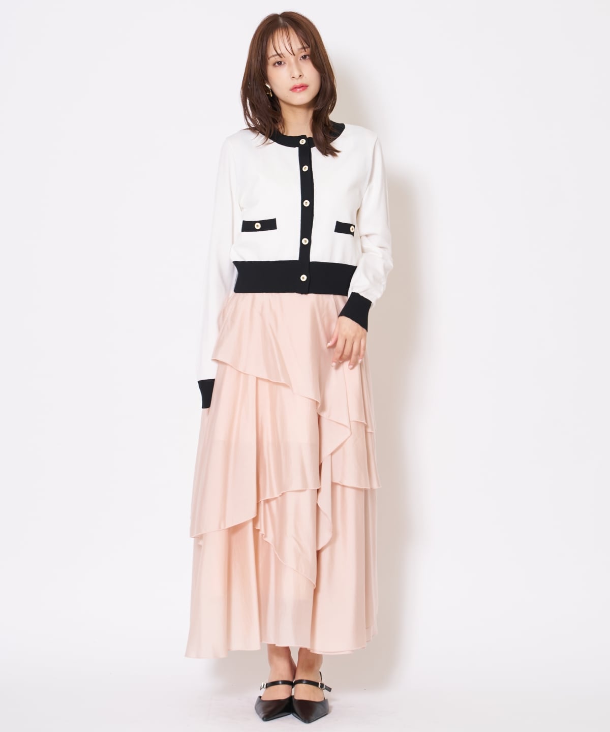 アシンメトリーシフォンラッフルスカート