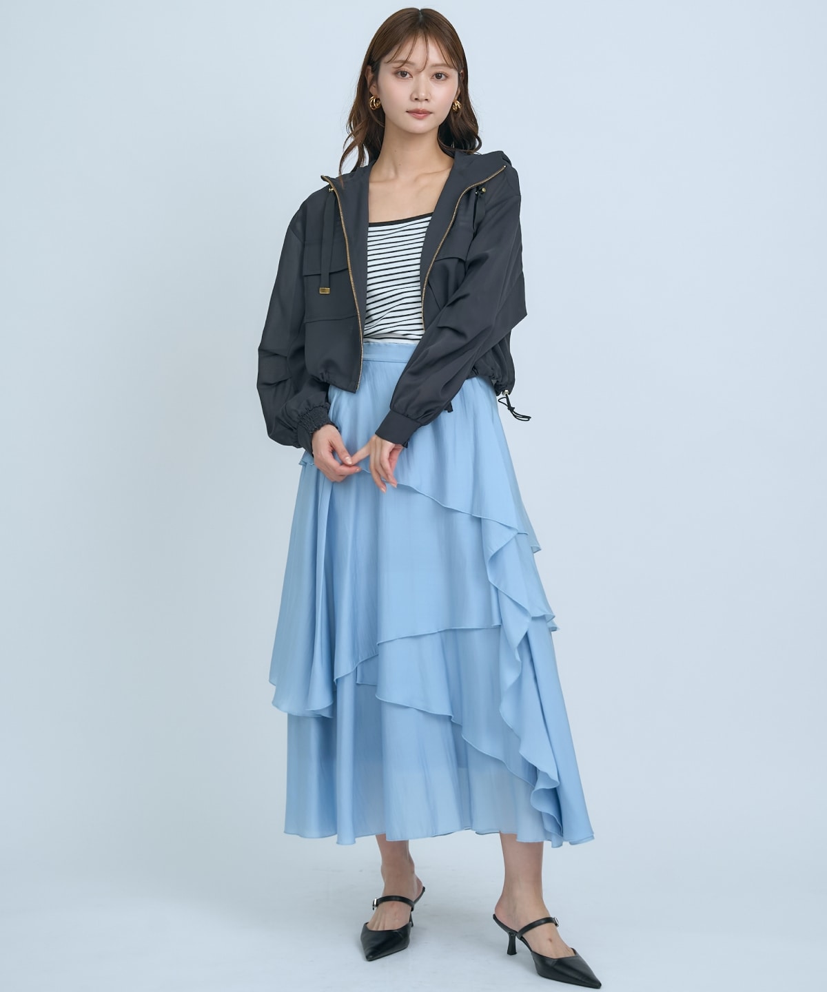 アシンメトリーシフォンラッフルスカート