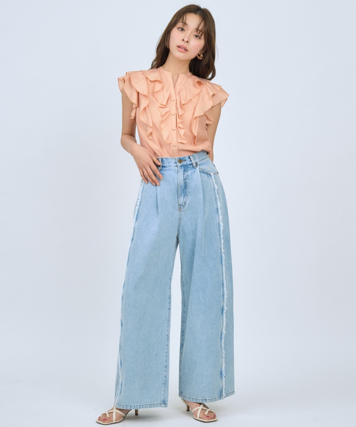 【先行予約受付中】フリンジラインワイドデニムパンツ