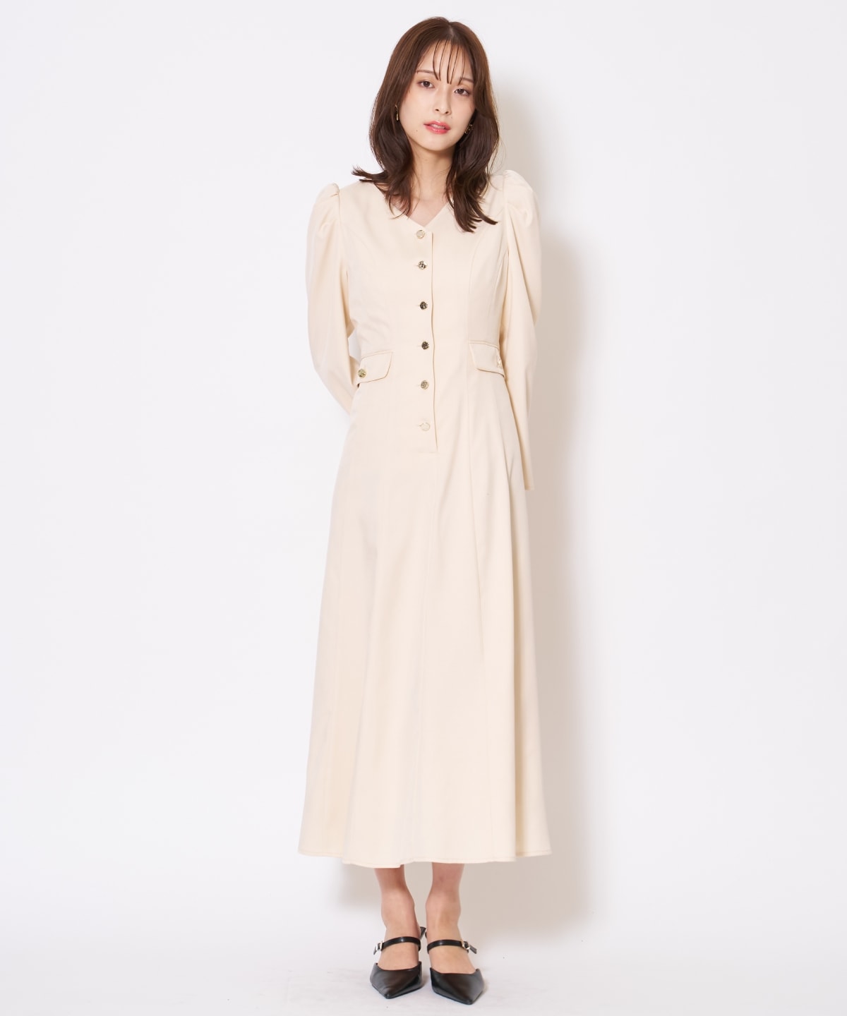 【先行予約受付中】Vネックパフスリーブワンピース