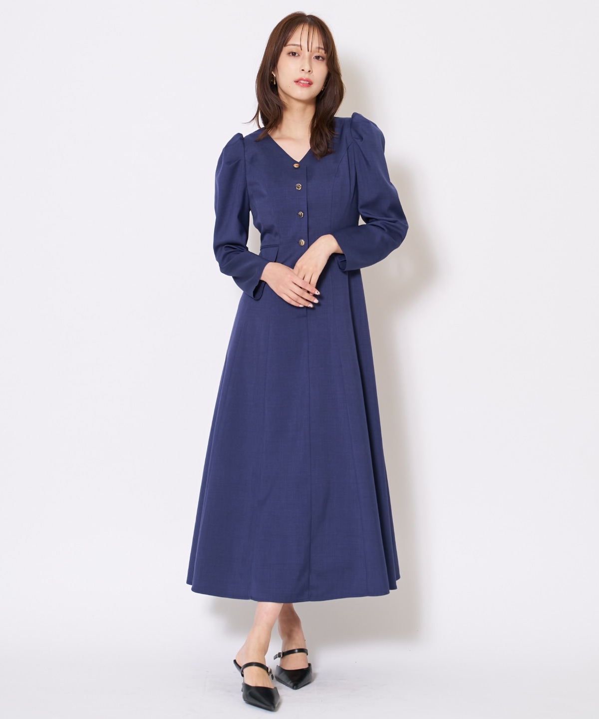 【先行予約受付中】Vネックパフスリーブワンピース