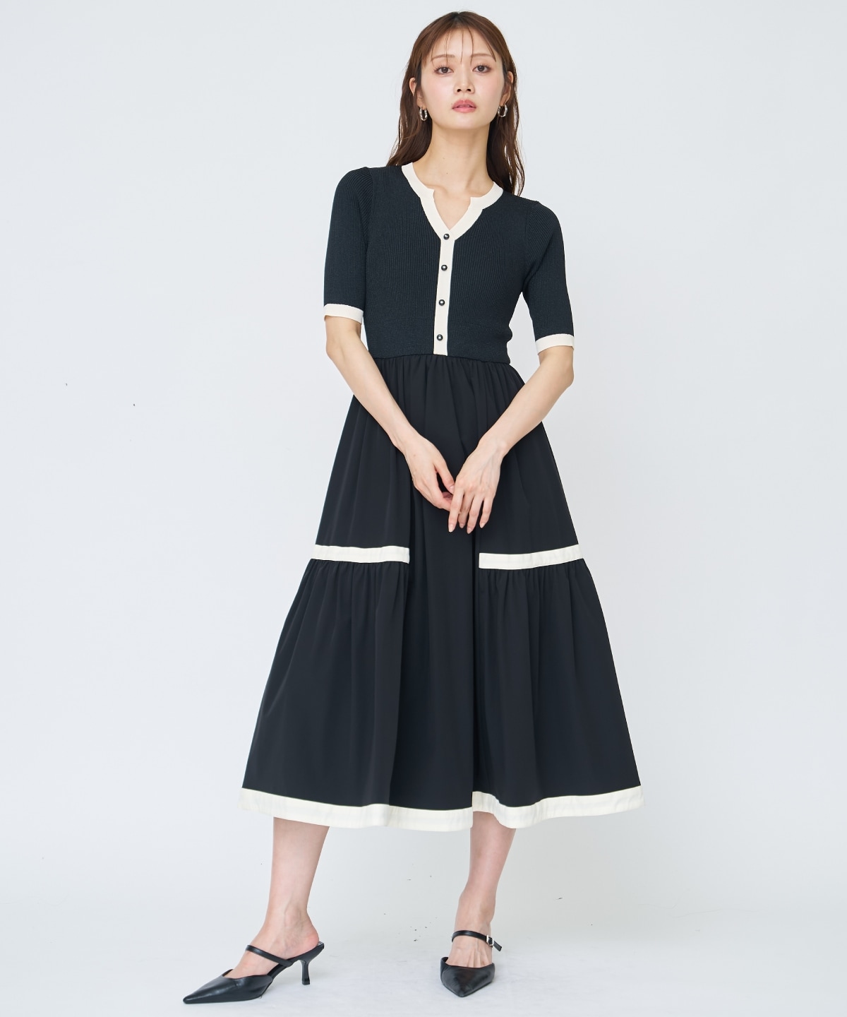 【先行予約受付中】ラメ入り配色ドッキングワンピース