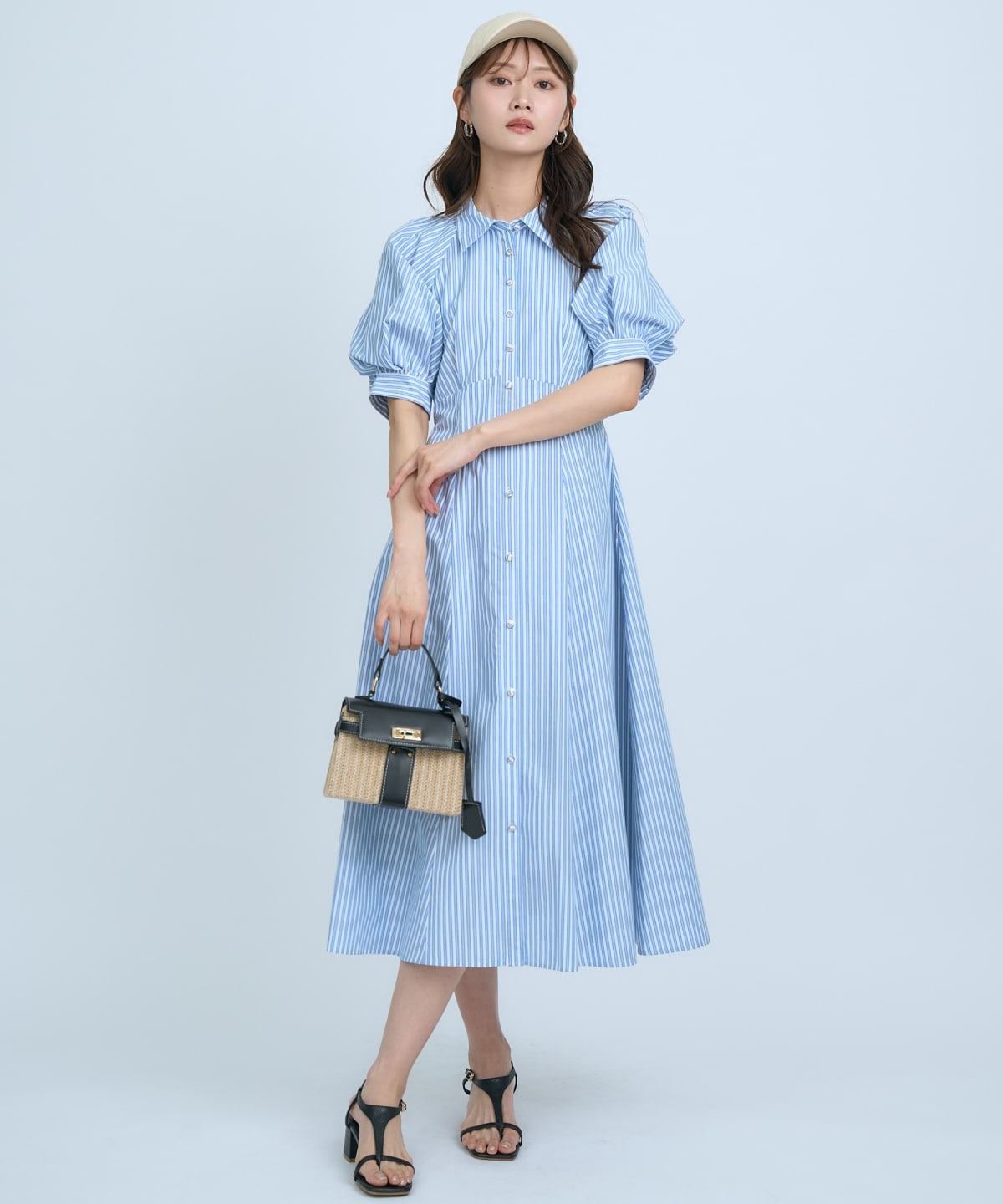 【先行予約受付中】ボリュームスリーブストライプワンピース