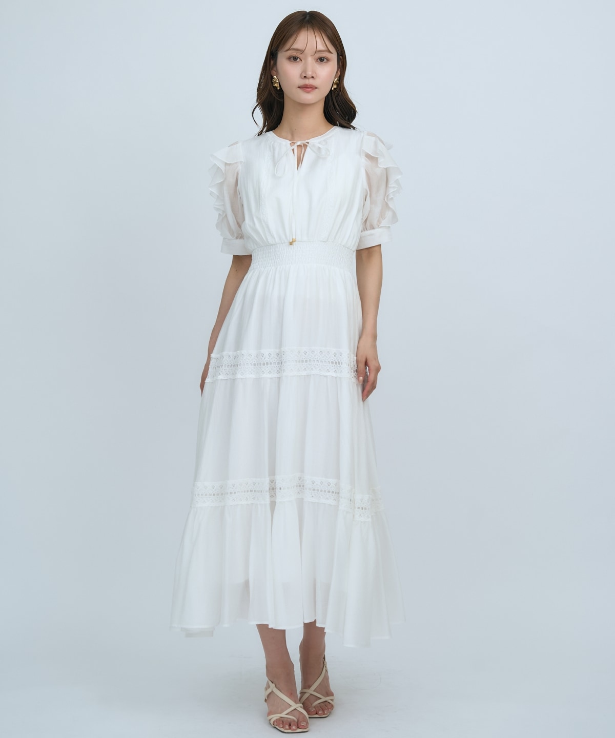 【先行予約受付中】フリルスリーブレースティアードワンピース
