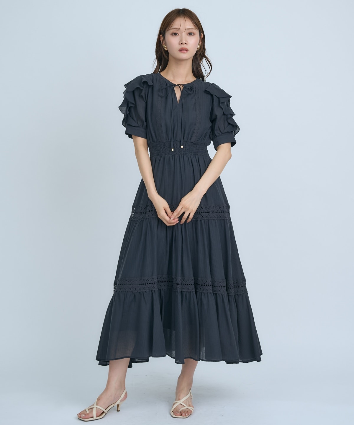 【先行予約受付中】フリルスリーブレースティアードワンピース