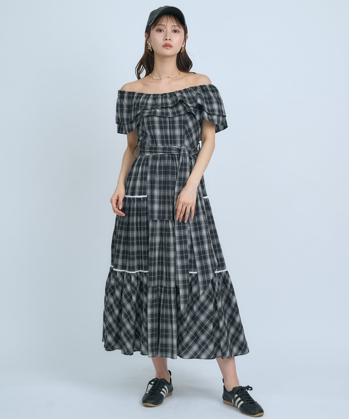 【先行予約受付中】オフショルチェックフレアワンピース