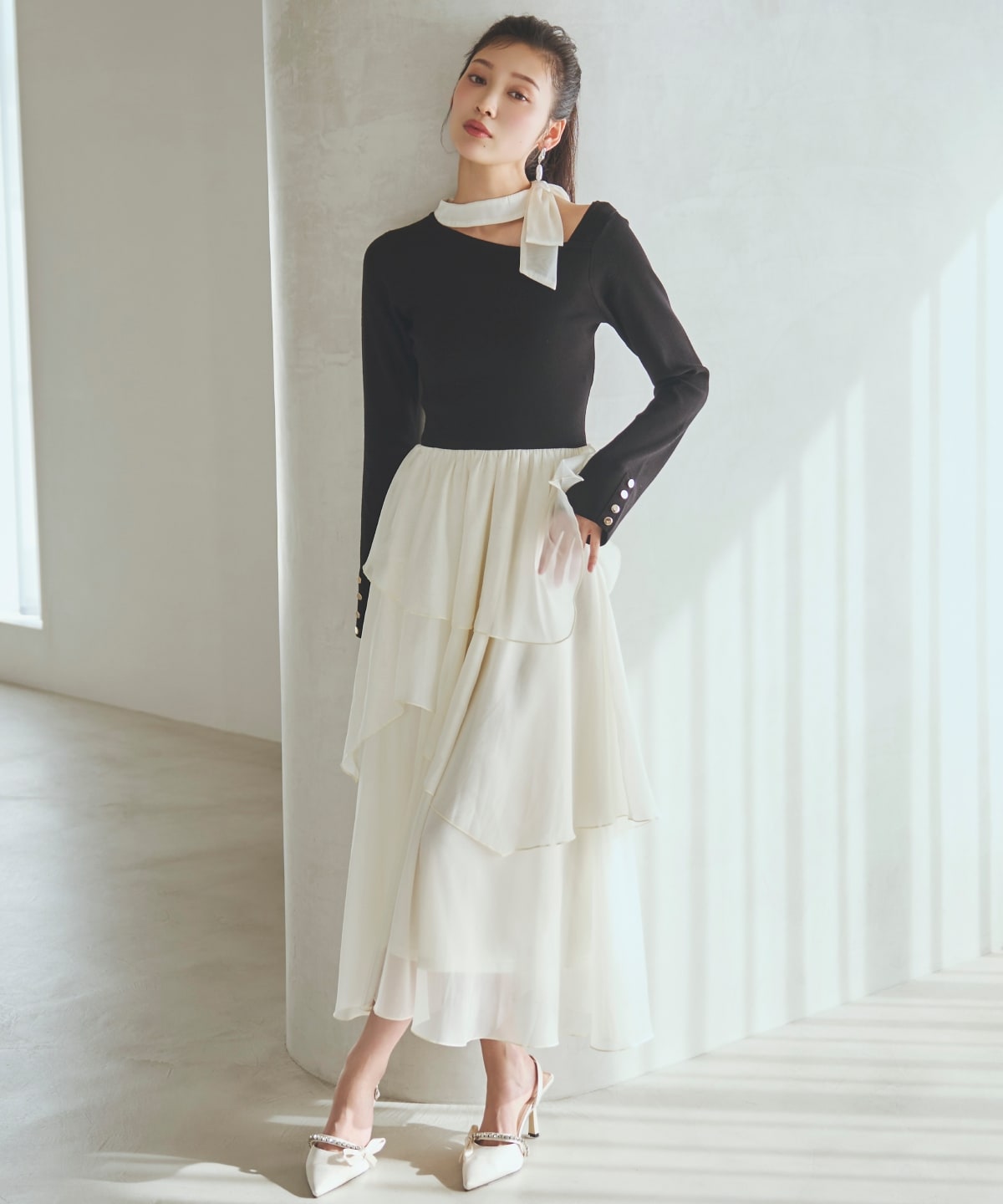 【先行予約受付中】リボン付きニットドッキングワンピース