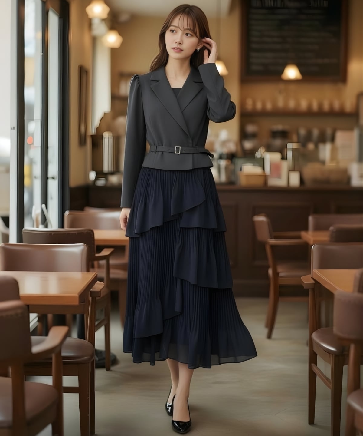 【先行予約受付中】ジャケットレイヤードプリーツワンピース