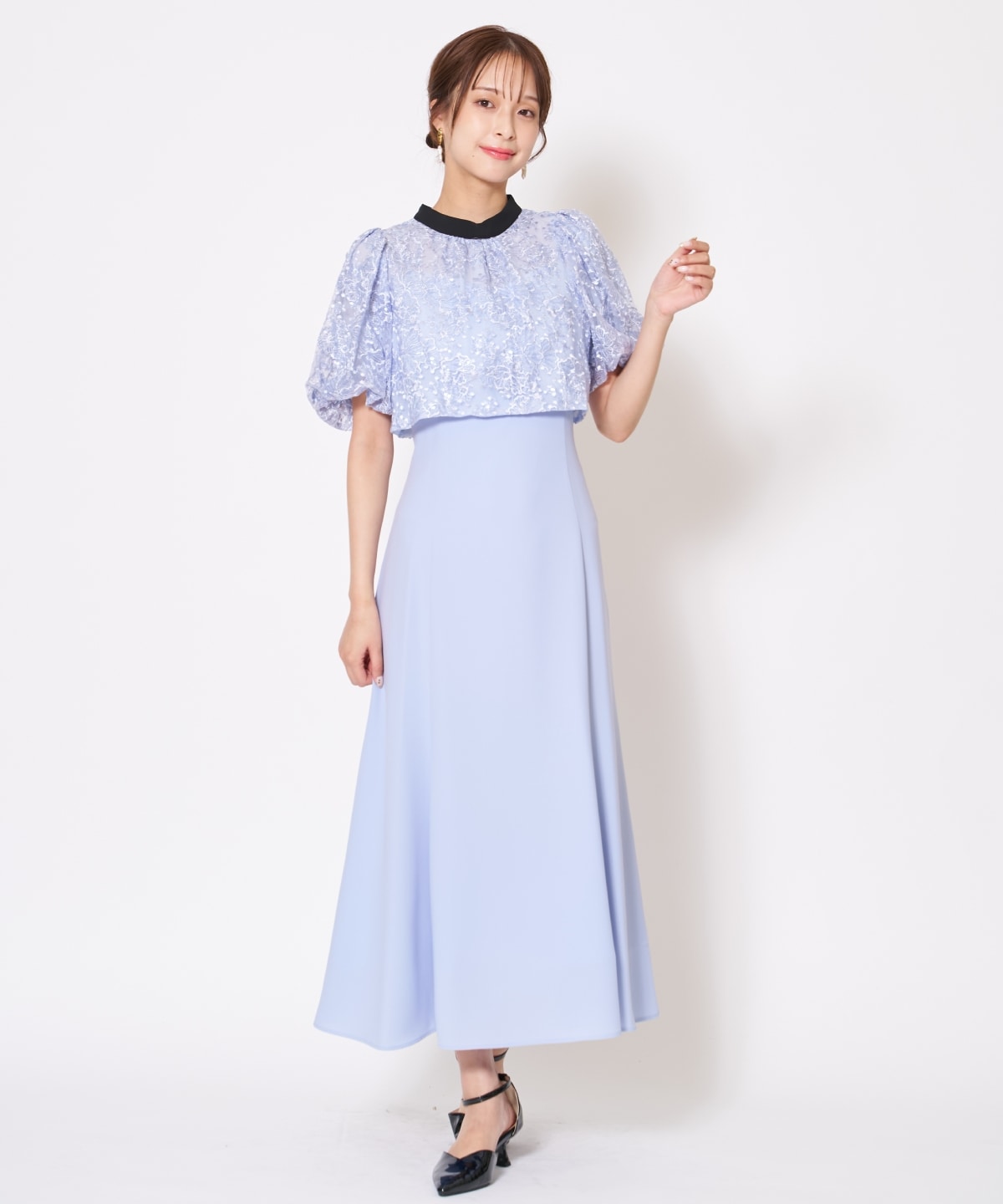 サテントリミングブラウス×ドレス