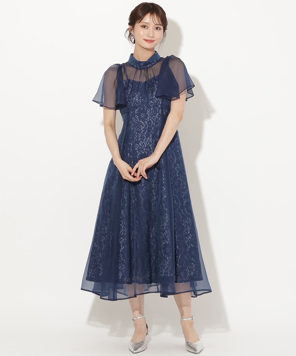 シアーオーガンジー×レースレイヤードドレス