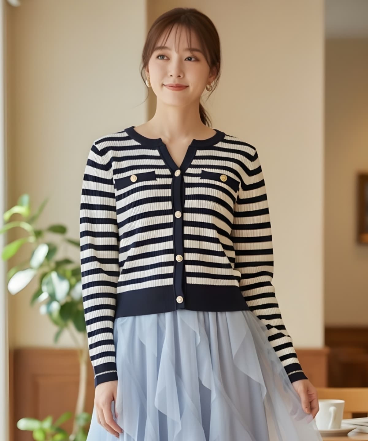 ラメボーダーニットカーディガン