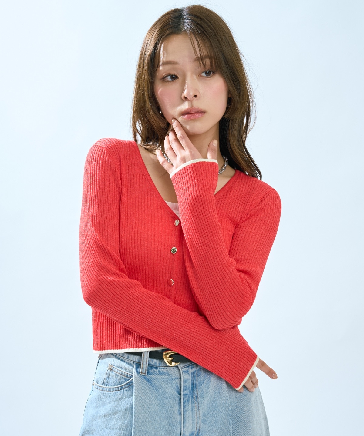 【5/14(木)一部店舗先行発売】シアーリブクロップドニットカーディガン