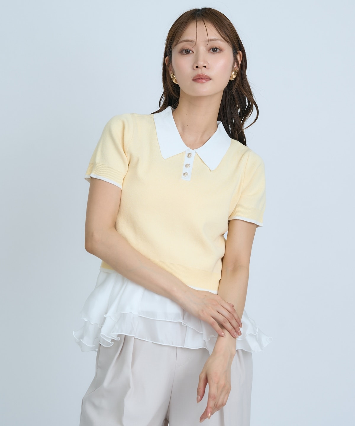 【先行予約受付中】ポロニットプルオーバー×ペプラムキャミソール