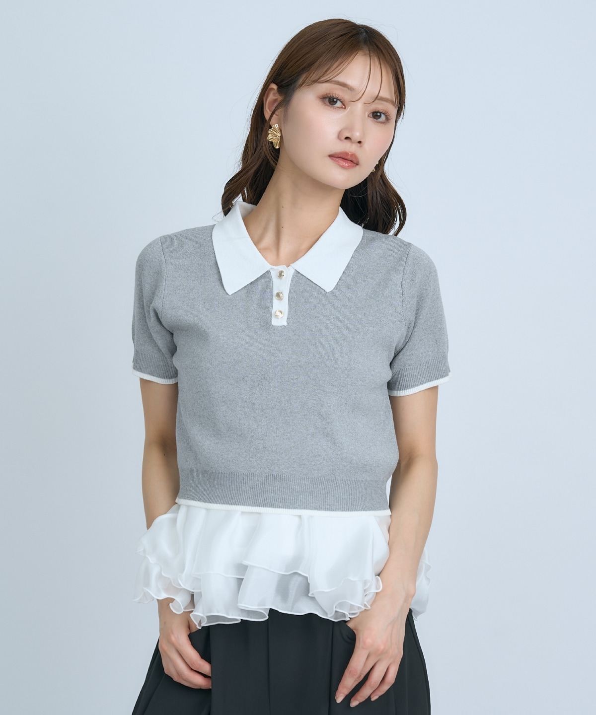 【先行予約受付中】ポロニットプルオーバー×ペプラムキャミソール