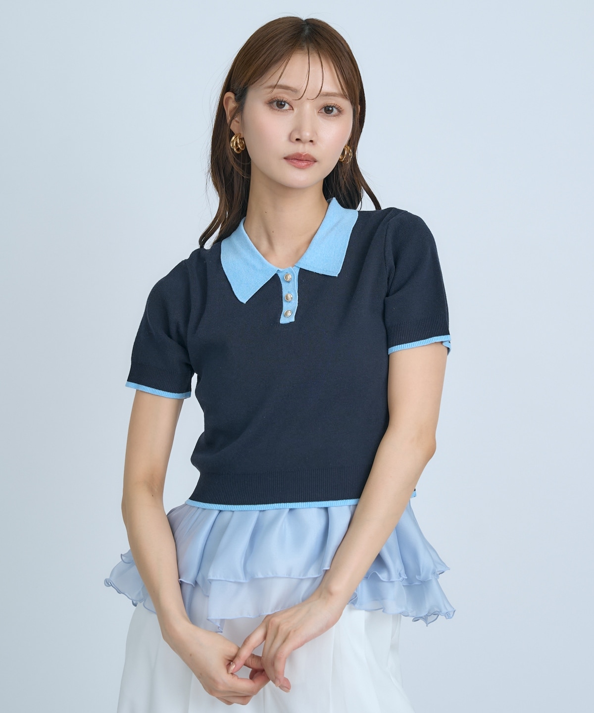 【先行予約受付中】ポロニットプルオーバー×ペプラムキャミソール