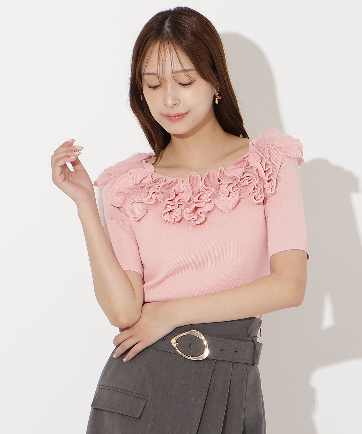 【先行予約受付中】フリルボートネックニットプルオーバー