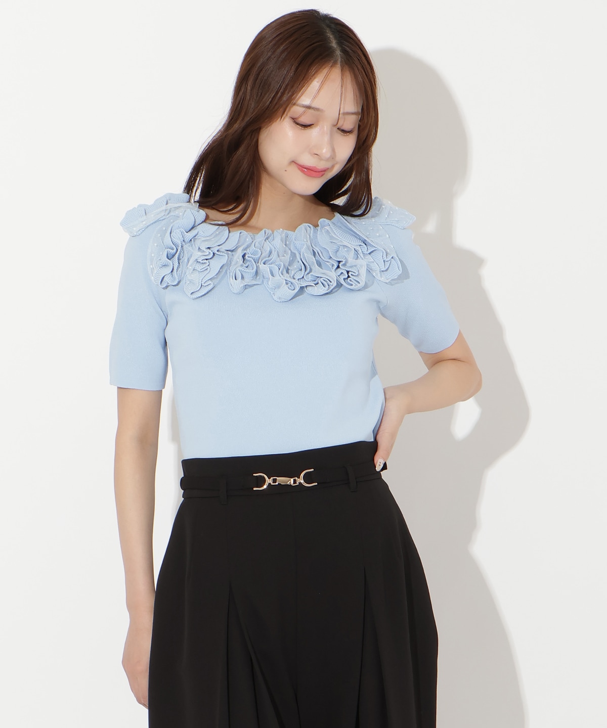 【先行予約受付中】フリルボートネックニットプルオーバー