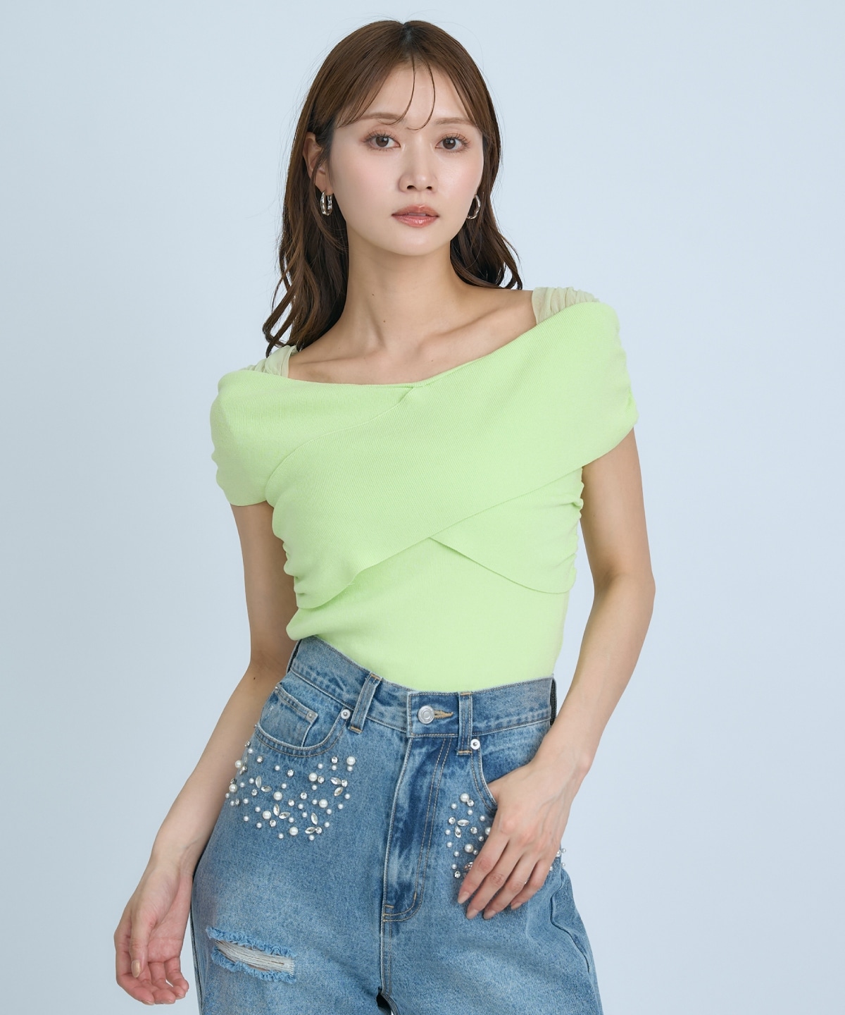 【先行予約受付中】クロスネックオフショルニットプルオーバー