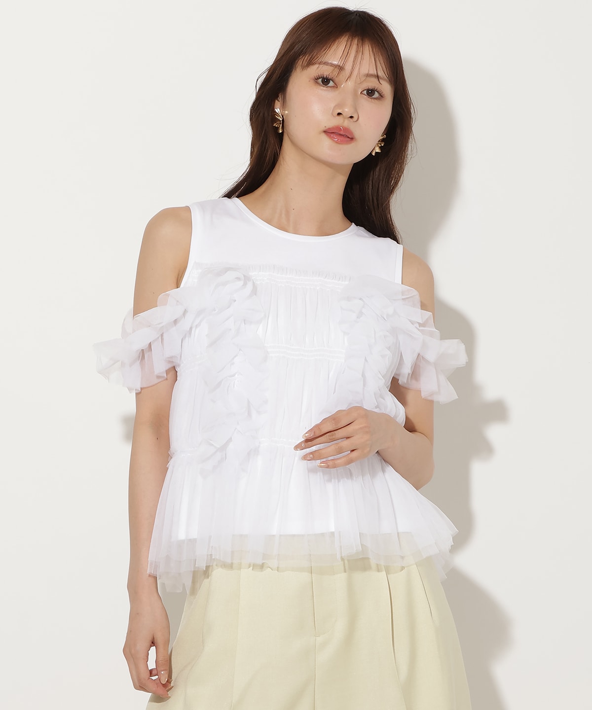 チュールレイヤードノースリーブＴシャツ