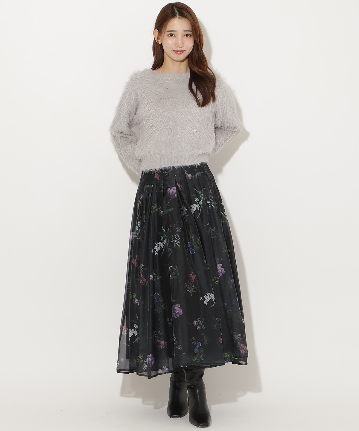 【先行予約受付中】花柄タックフレアスカート