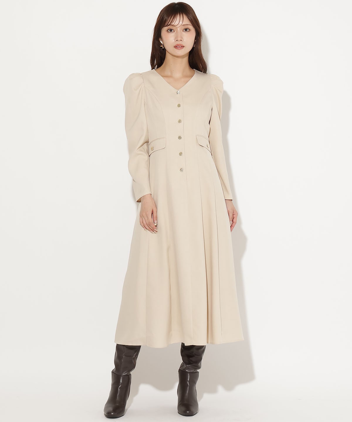 【先行予約受付中】Vネックパフスリーブワンピース