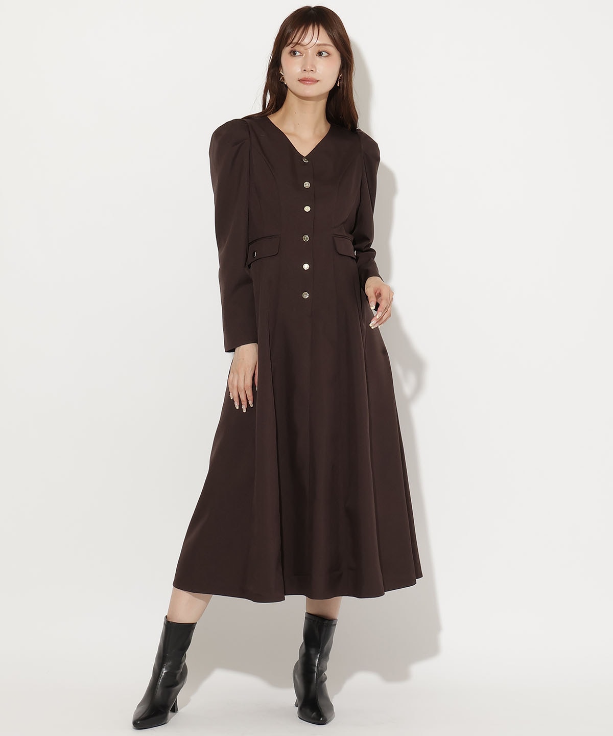 【先行予約受付中】Vネックパフスリーブワンピース